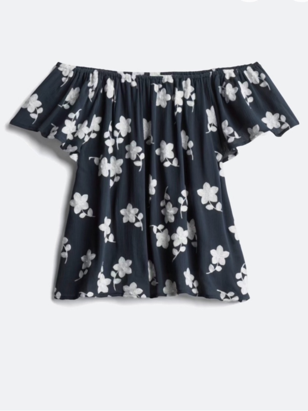 JELLA C Verona Off The Shoulder Floral Embroidered Top Shirt -Medium - Navy Blue